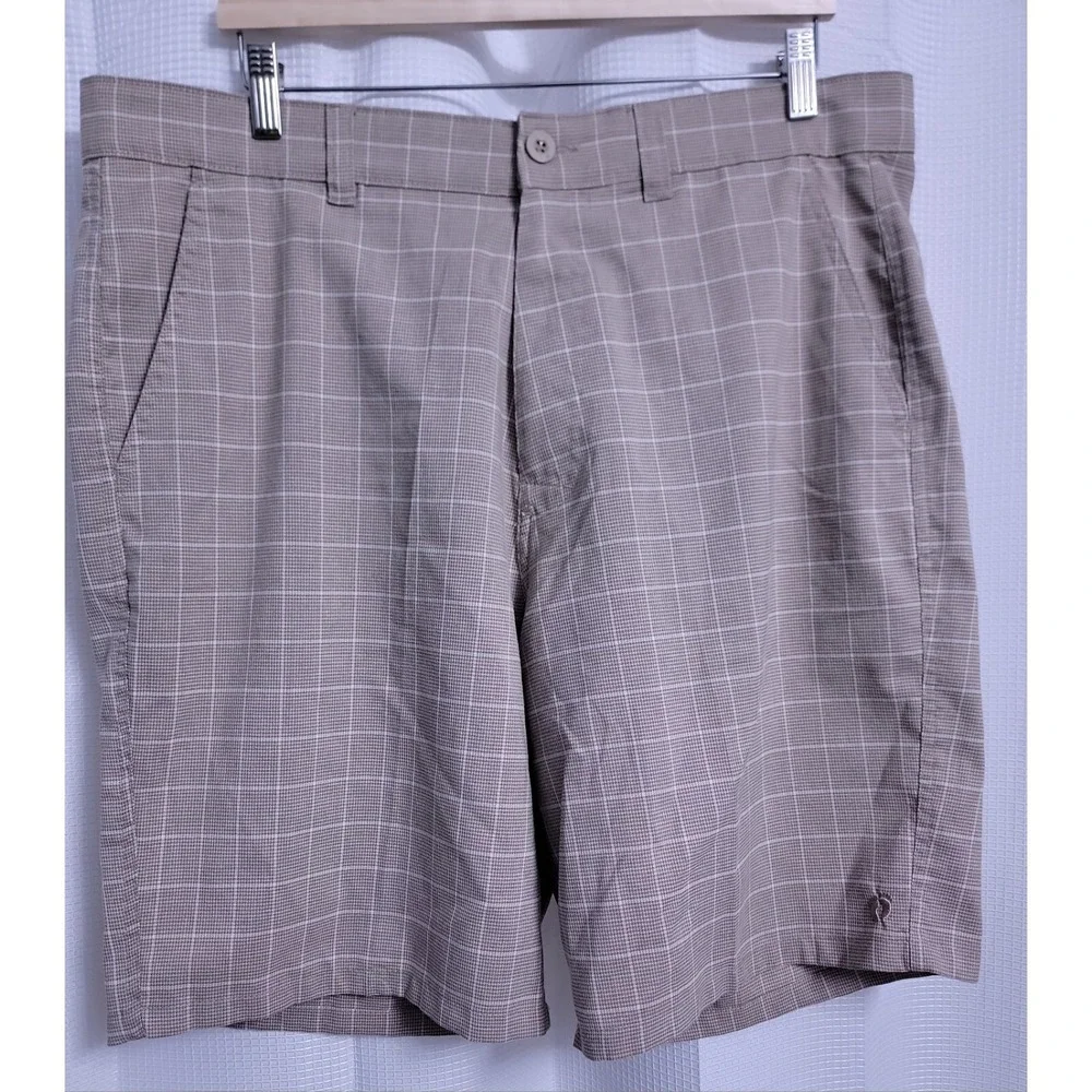 Hang Ten Beige Plaid Hybrid Casual Board Shorts Men's size 30